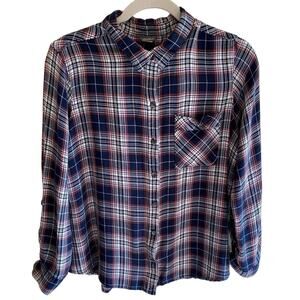 Eddie Bauer Blue Red Plaid Flannel Long Sleeve Collared Button Up Shirt Size XL